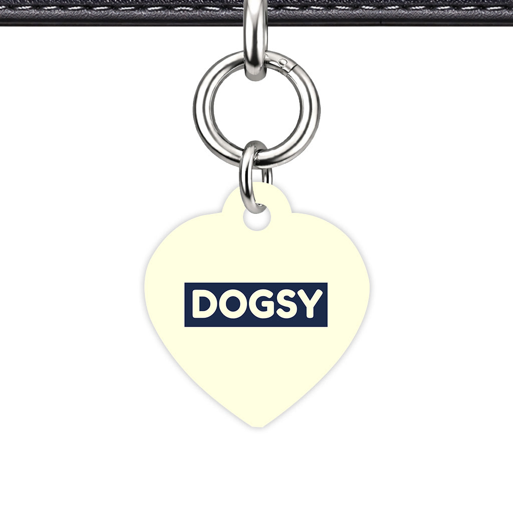 Pale Yellow & Navy Heart Shape Silver Ring Classic Pet ID Tag