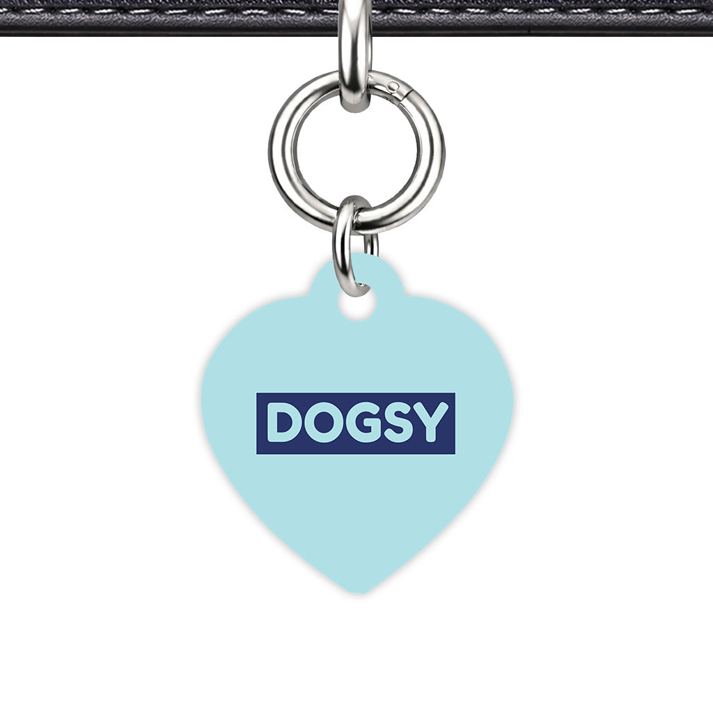 Powder Blue & Navy Heart Shape Silver Ring Classic Pet ID Tag