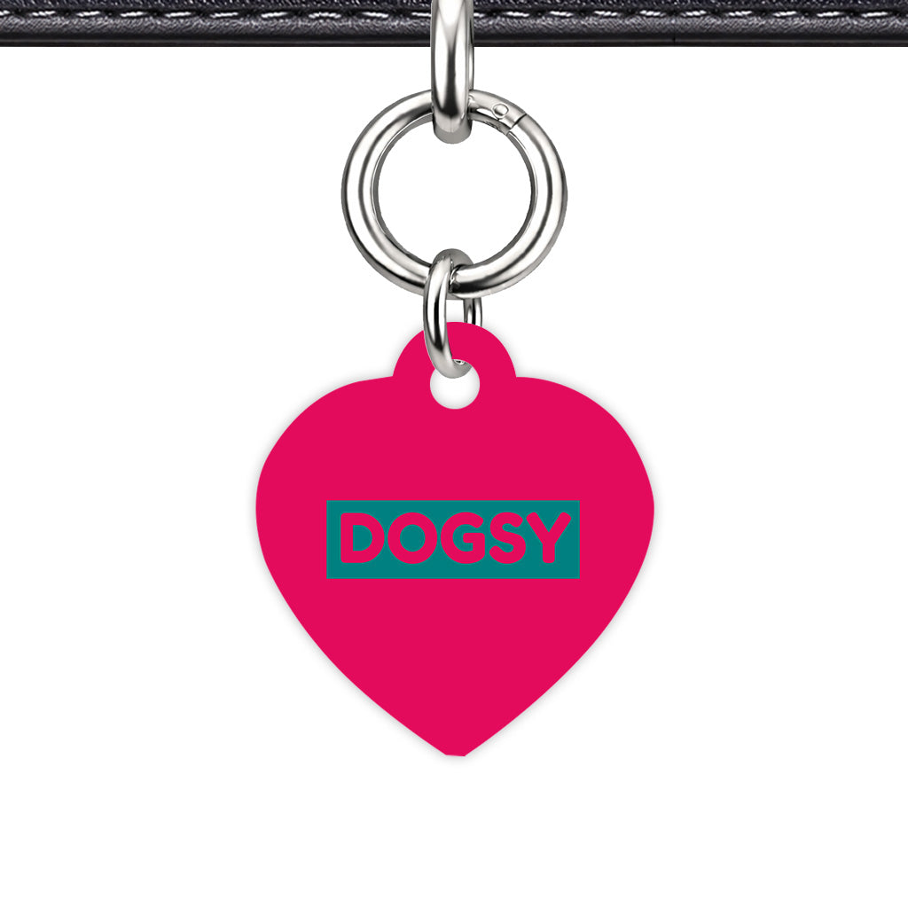 Raspberry & Teal Heart Shape Silver Ring QR Smart Pet ID Tag