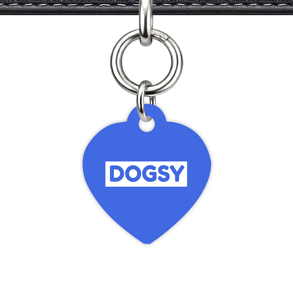 Royal Blue & White Heart Shape Silver Ring Classic Pet ID Tag