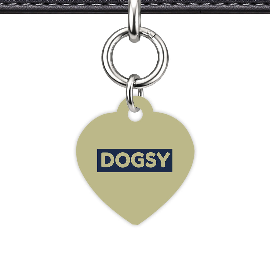 Sage & Navy Heart Shape Silver Ring Classic Pet ID Tag