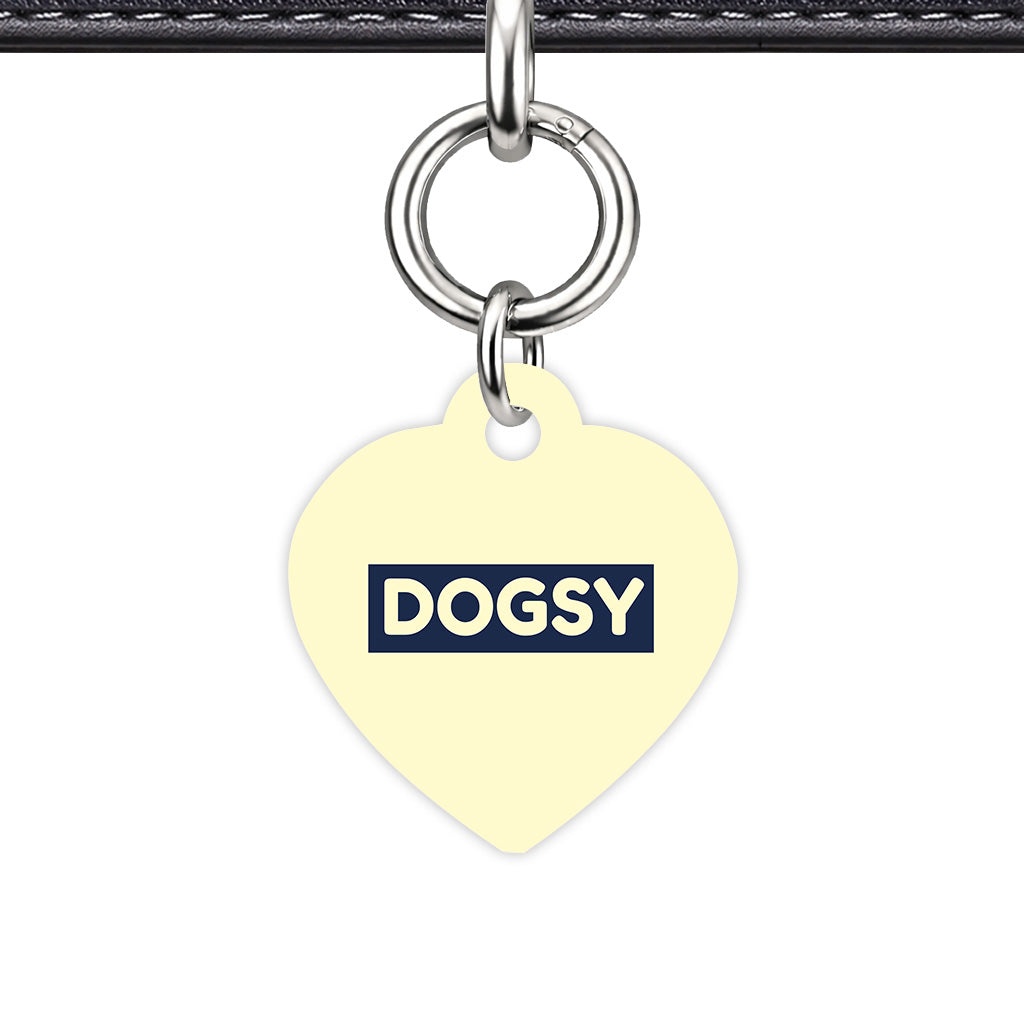 Soft Lemon & Navy Heart Shape Silver Ring QR Smart Pet ID Tag