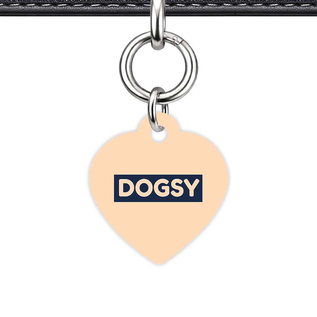 Soft Peach & Navy Heart Shape Silver Ring Classic Pet ID Tag