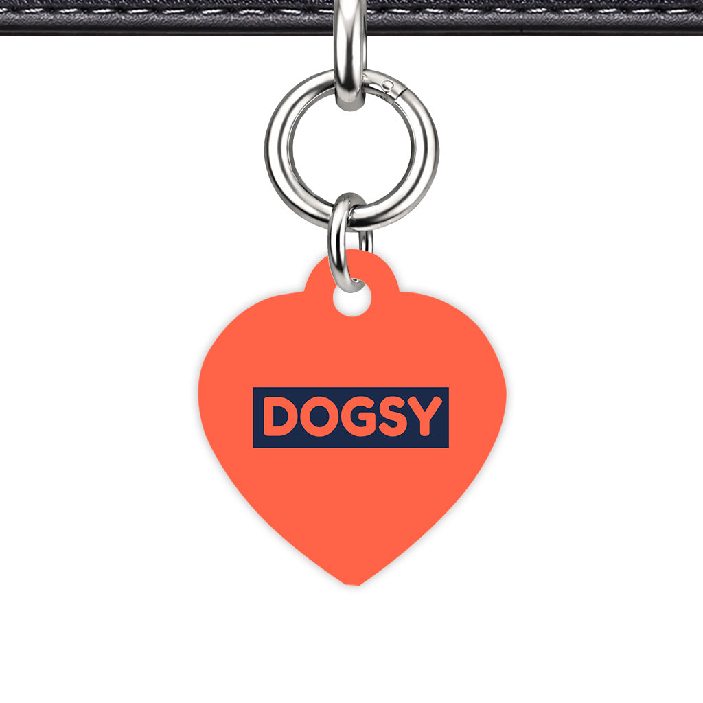 Tomato Red & Navy Heart Shape Silver Ring Classic Pet ID Tag