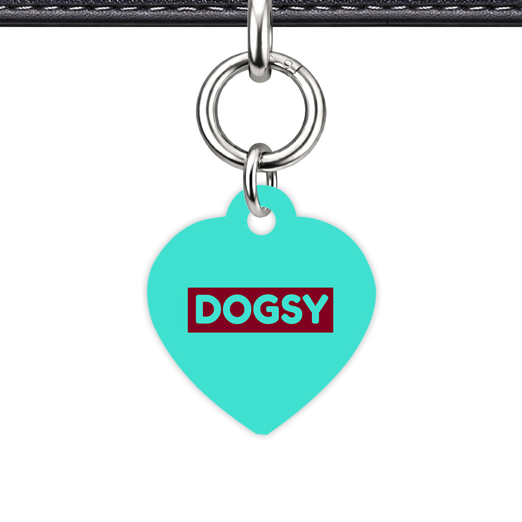 Turquoise & Burgundy Heart Shape Silver Ring Classic Pet ID Tag