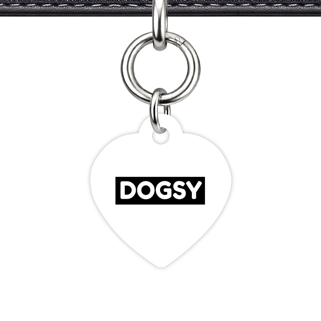 White & Black Heart Shape Silver Ring QR Smart Pet ID Tag