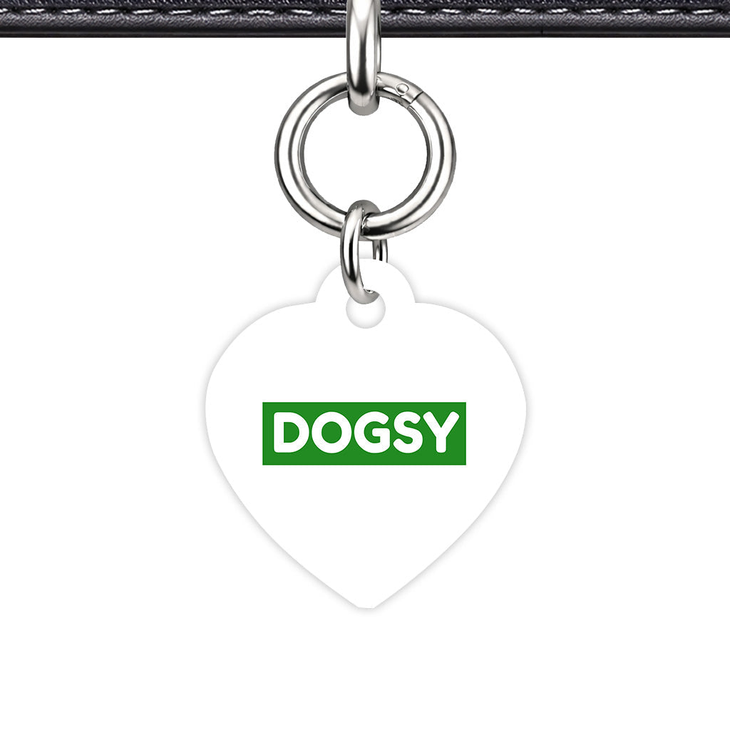 White & Forest Green Heart Shape Silver Ring QR Smart Pet ID Tag