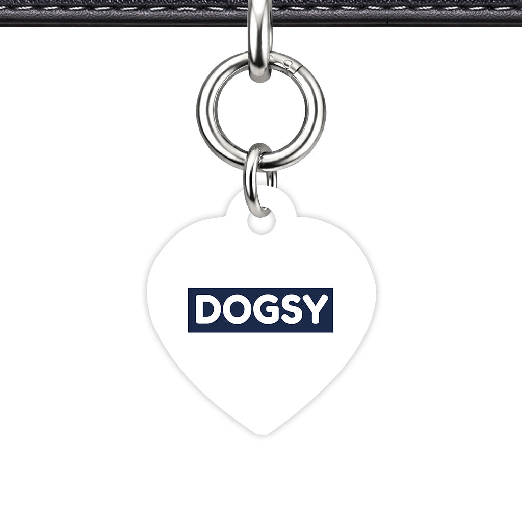 White & Navy Heart Shape Silver Ring Classic Pet ID Tag