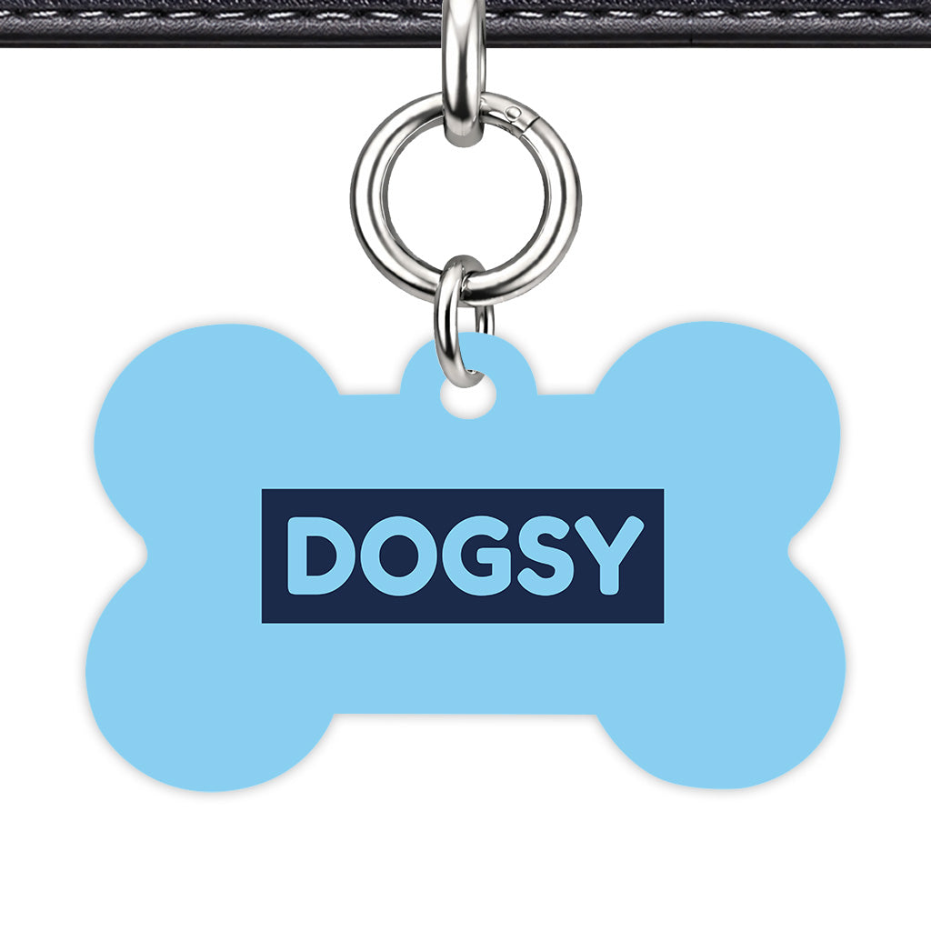 Baby Blue & Navy Bone Shape Silver Ring QR Smart Pet ID Tag