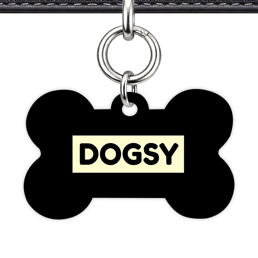 Black & Cream Bone Shape Silver Ring QR Smart Pet ID Tag