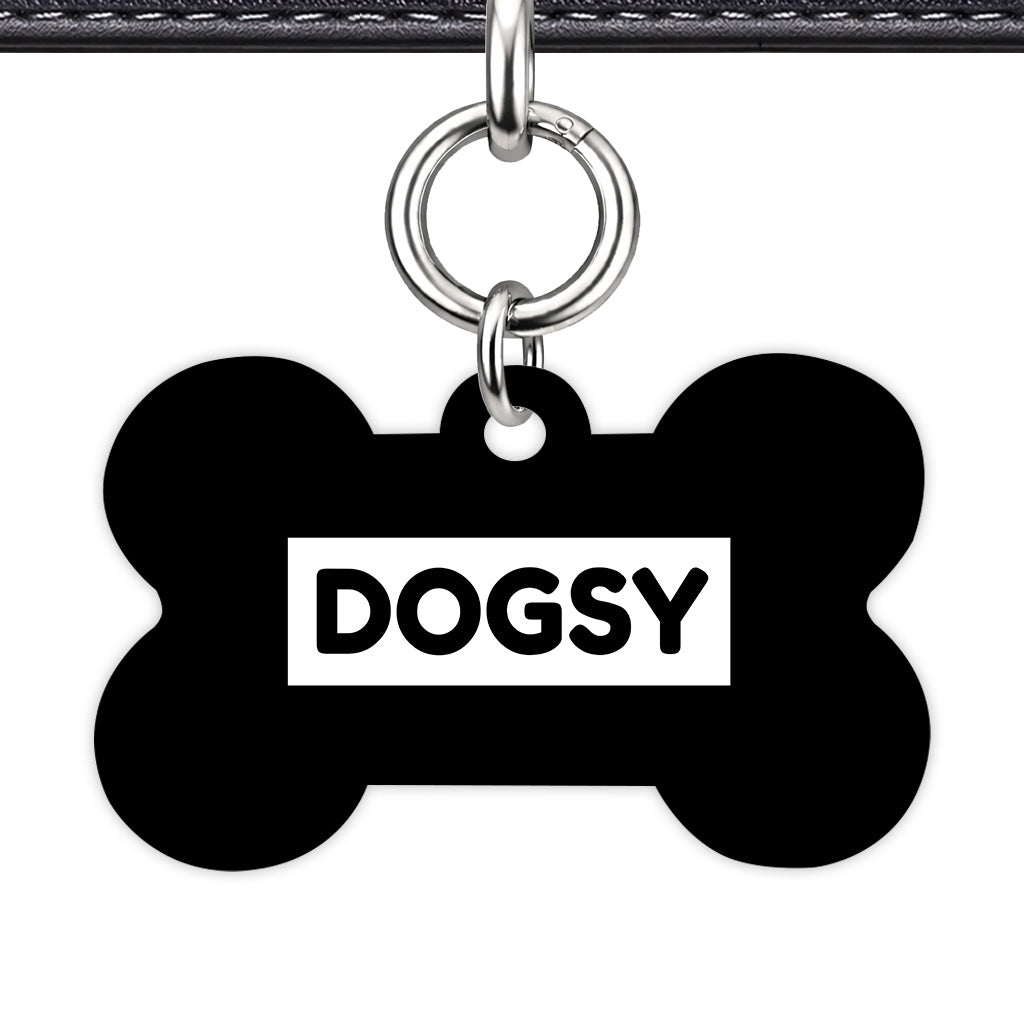 Black & White Bone Shape Silver Ring QR Smart Pet ID Tag