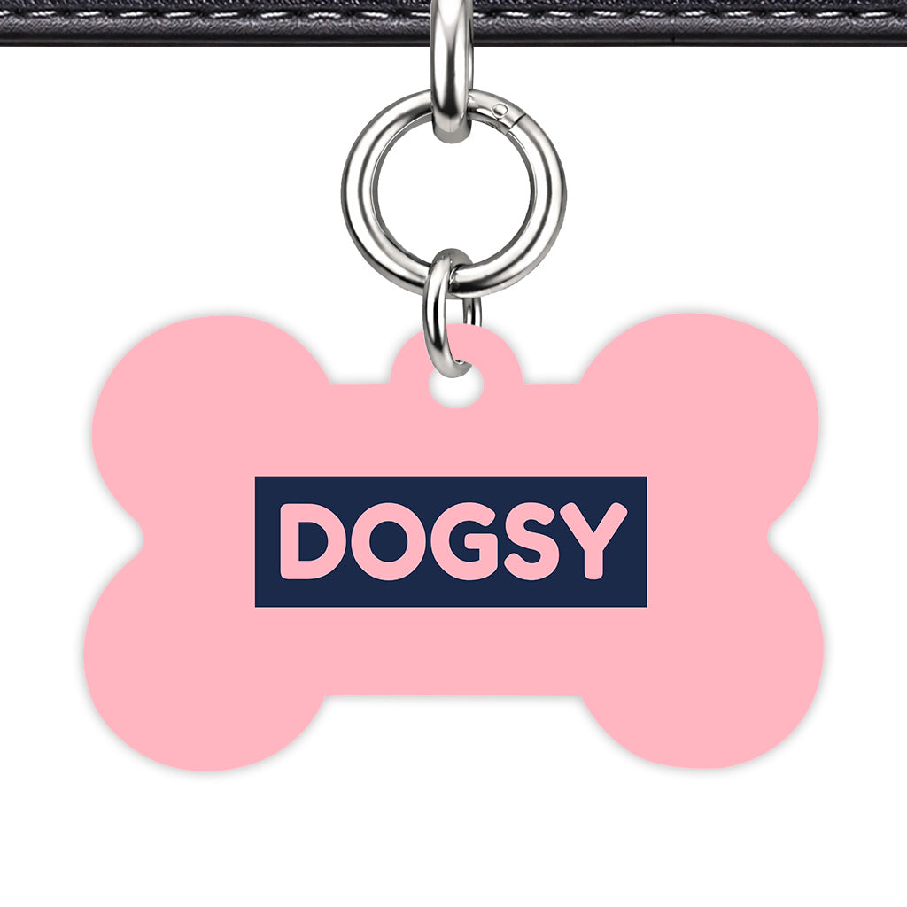 Blush & Navy Bone Shape Silver Ring QR Smart Pet ID Tag