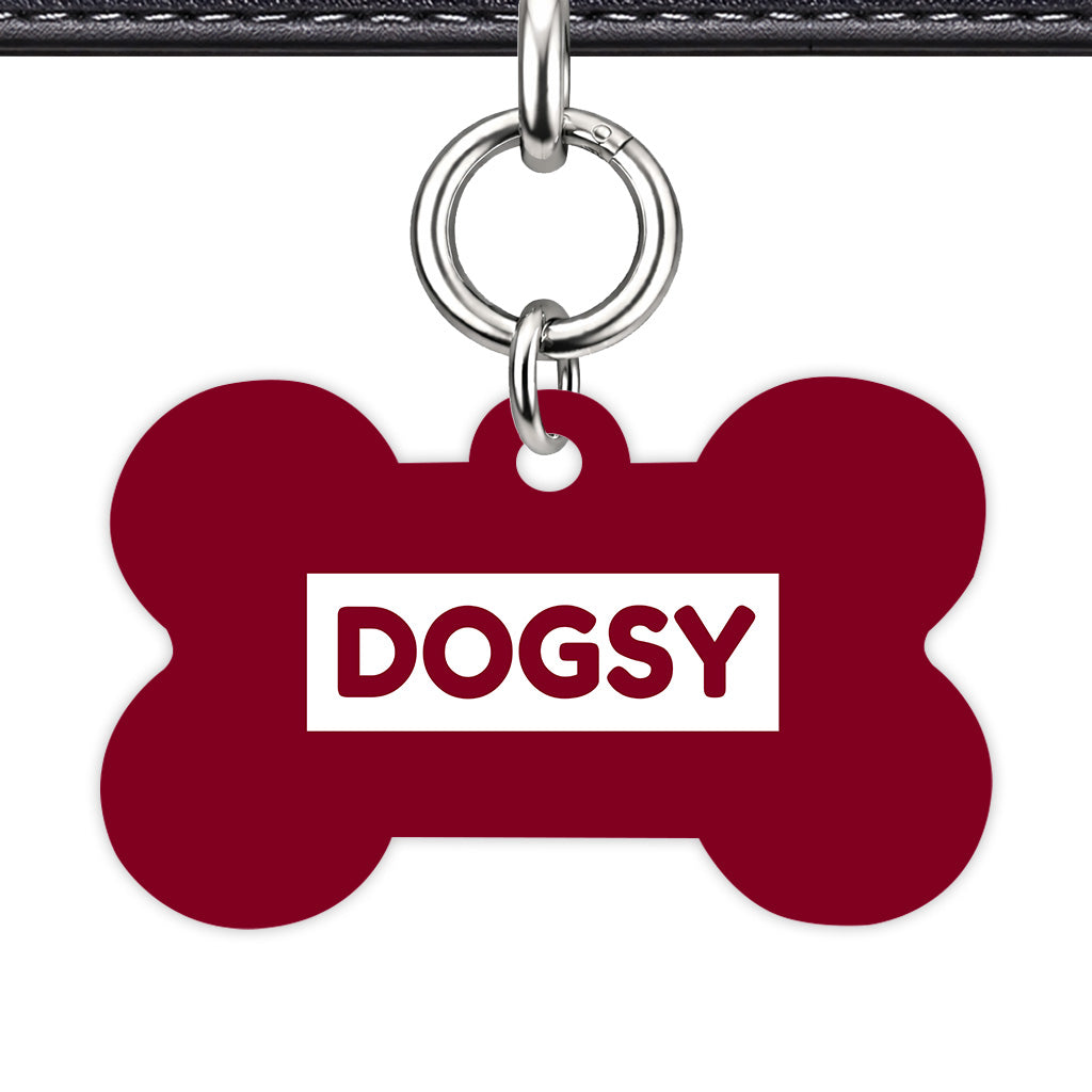 Burgundy & White Bone Shape Silver Ring Classic Pet ID Tag