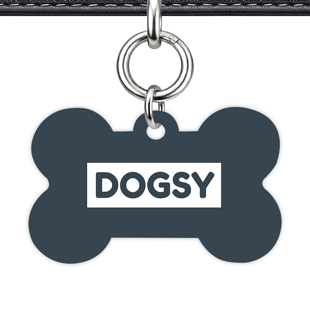 Charcoal & White Bone Shape Silver Ring QR Smart Pet ID Tag