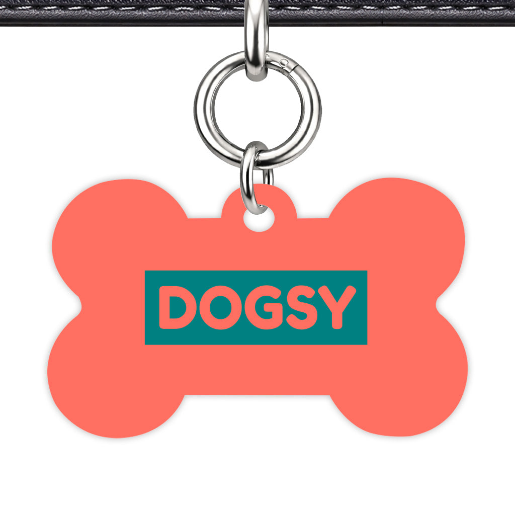 Coral & Teal Bone Shape Silver Ring Classic Pet ID Tag