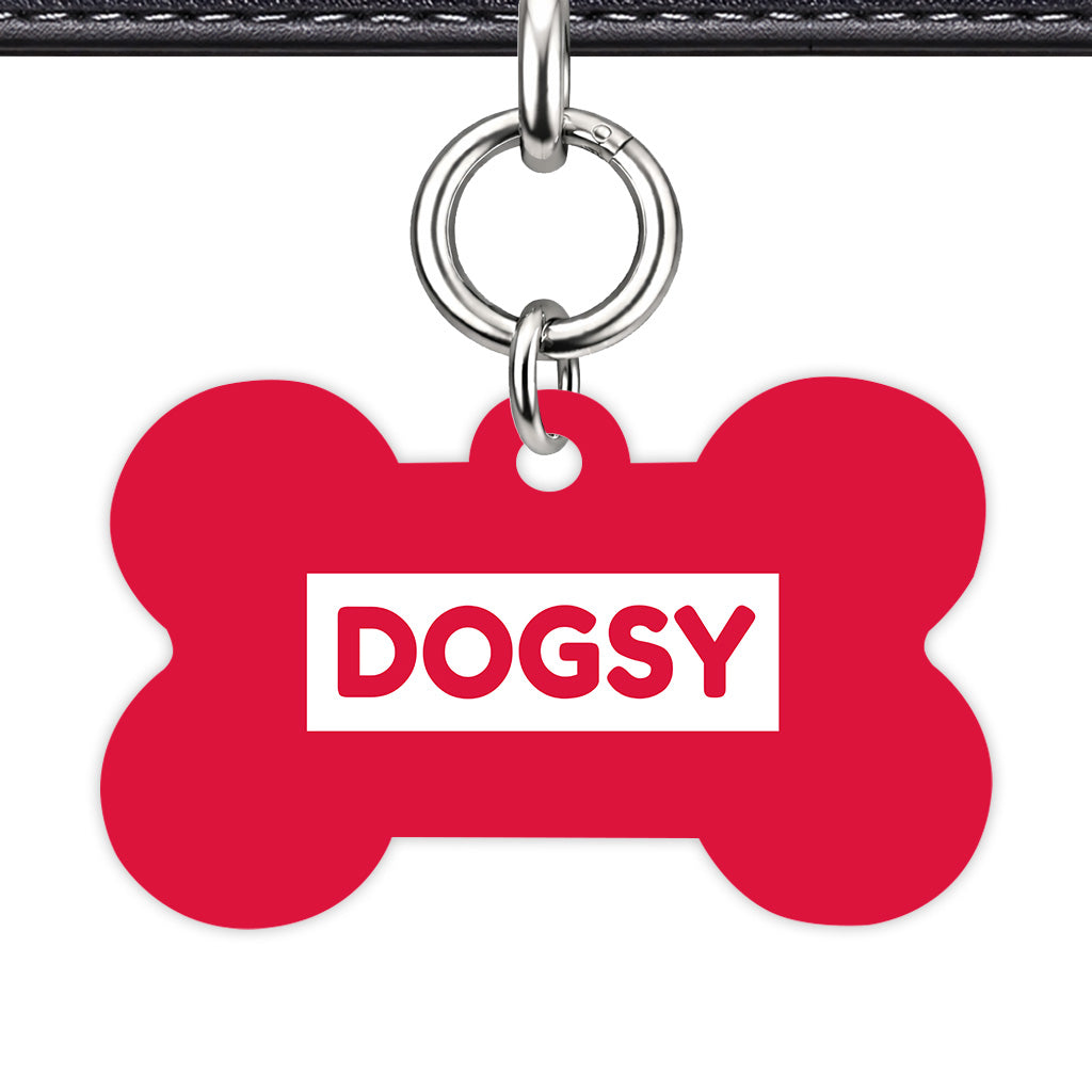 Crimson Red & White Bone Shape Silver Ring QR Smart Pet ID Tag