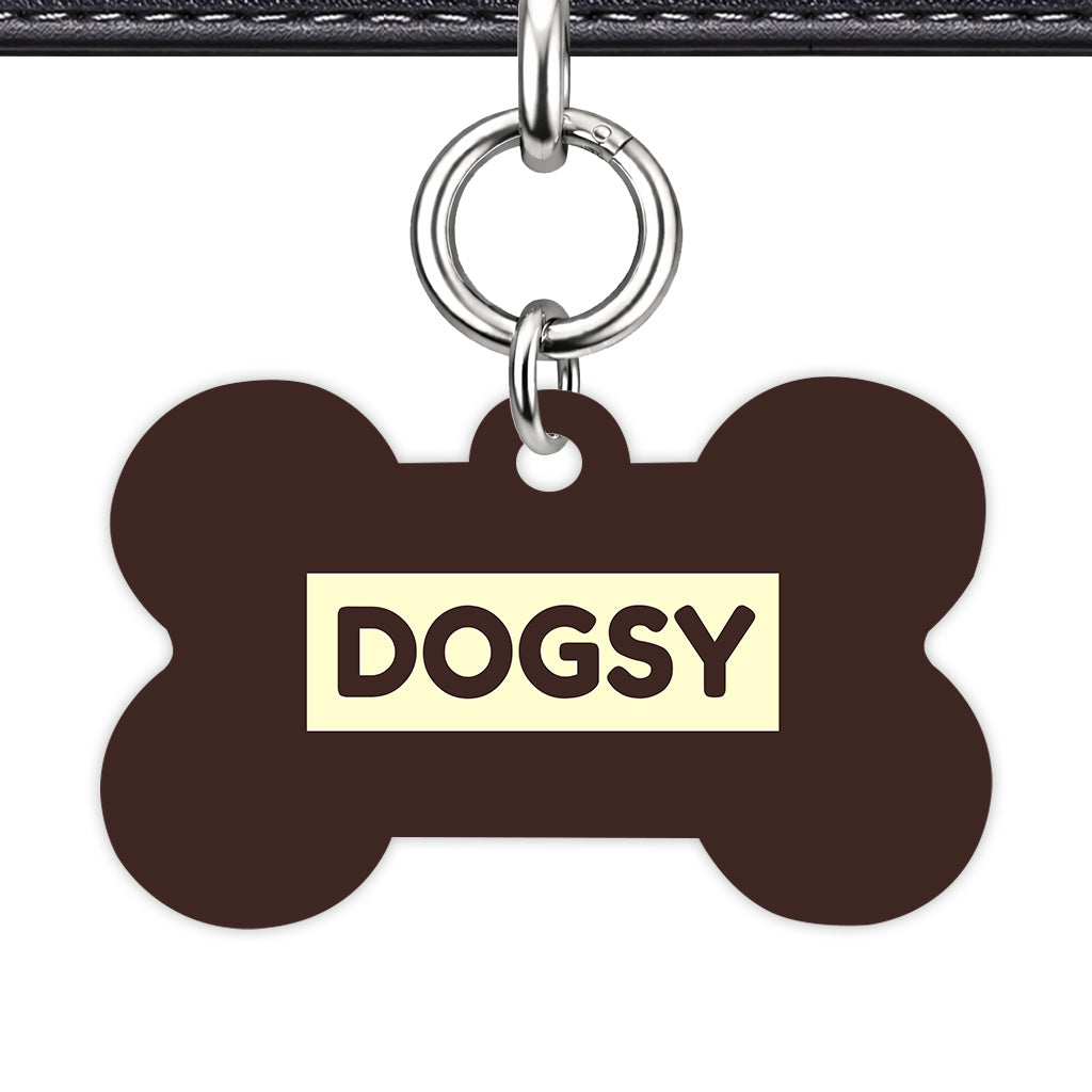 Dark Brown & Cream Bone Shape Silver Ring Classic Pet ID Tag