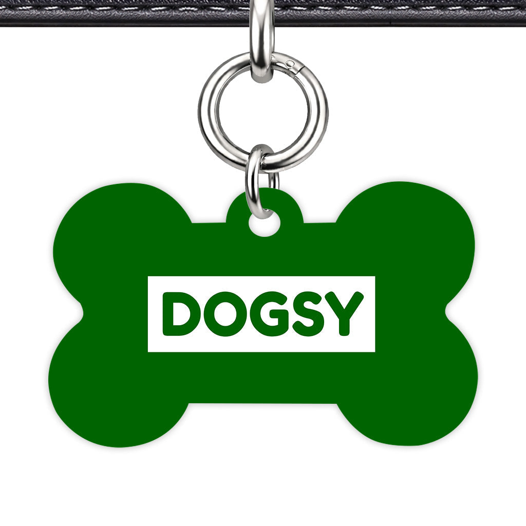 Dark Green & White Bone Shape Silver Ring QR Smart Pet ID Tag