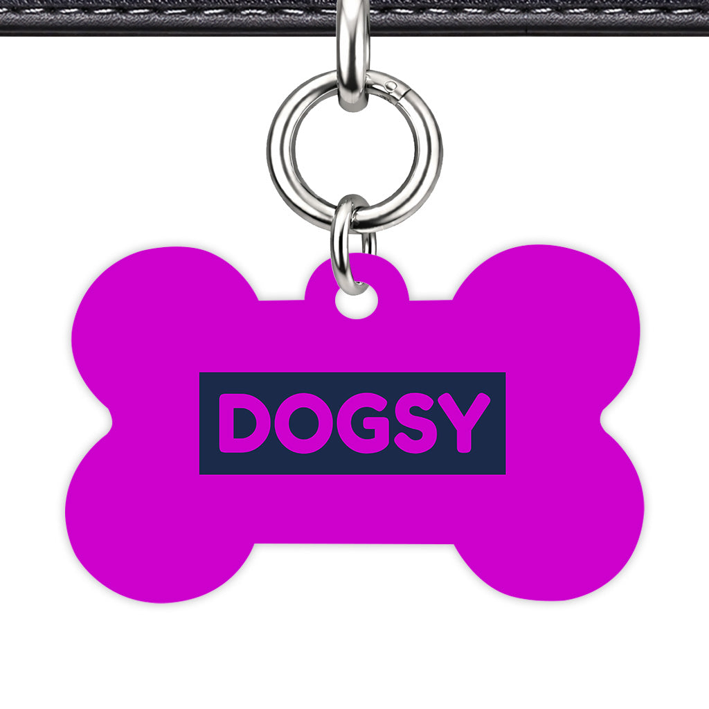 Deep Magenta & Cream Bone Shape Silver Ring Classic Pet ID Tag