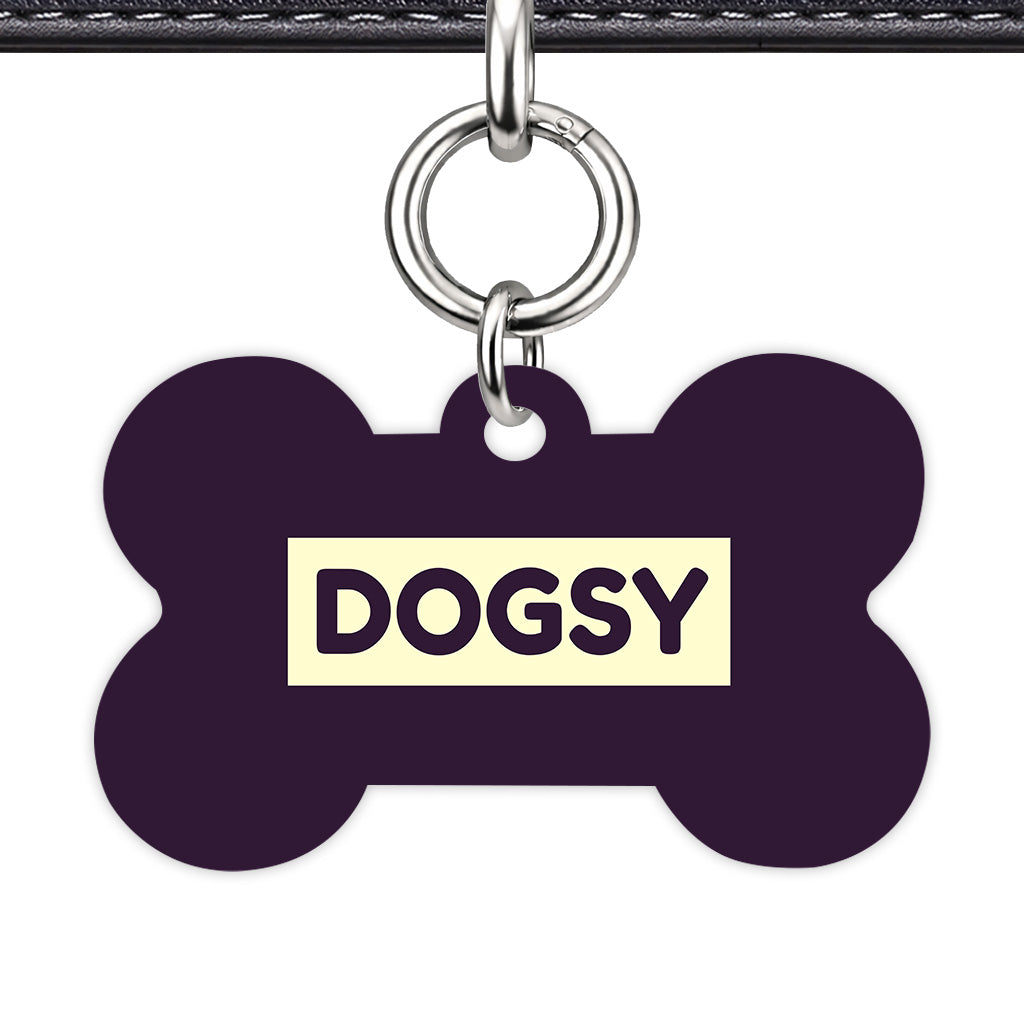 Deep Purple & Cream Bone Shape Silver Ring QR Smart Pet ID Tag