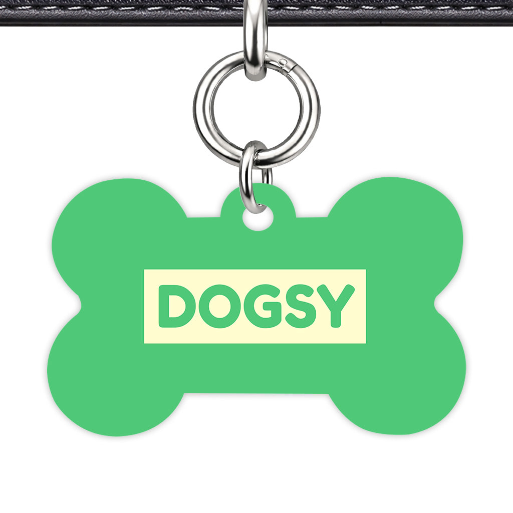 Emerald Green & Cream Bone Shape Silver Ring Classic Pet ID Tag