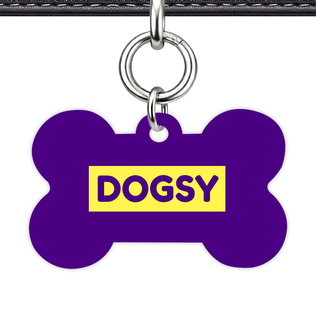 Indigo & Lemon Bone Shape Silver Ring QR Smart Pet ID Tag