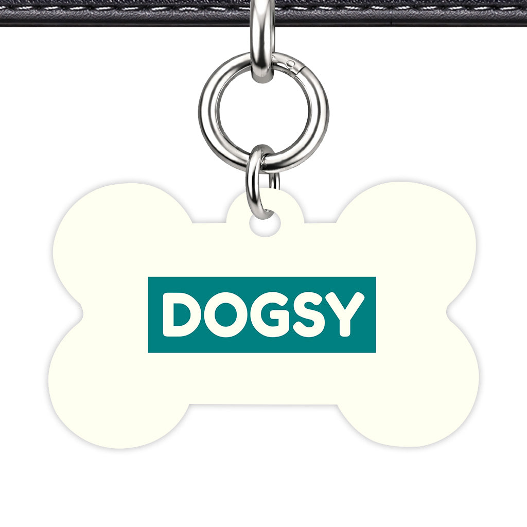 Ivory & Teal Bone Shape Silver Ring Classic Pet ID Tag