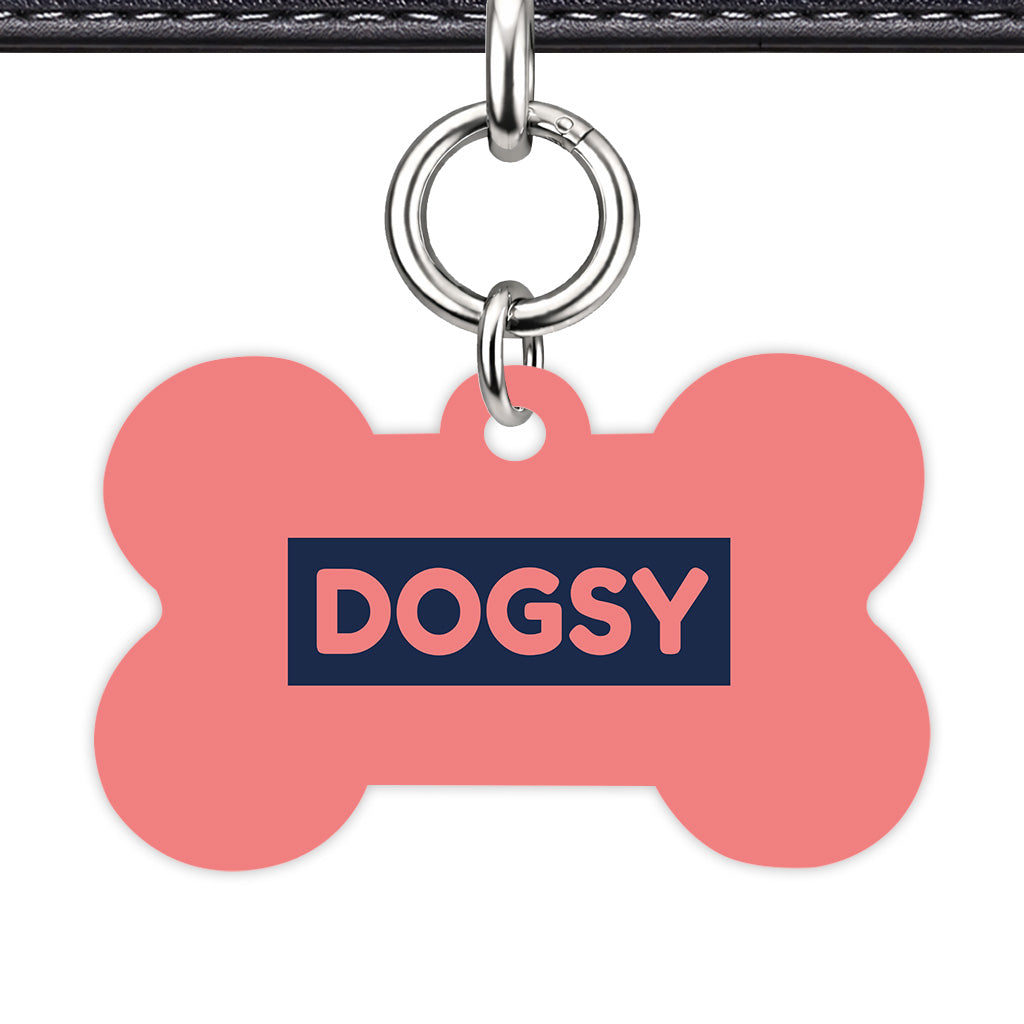 Light Coral & Navy Bone Shape Silver Ring Classic Pet ID Tag