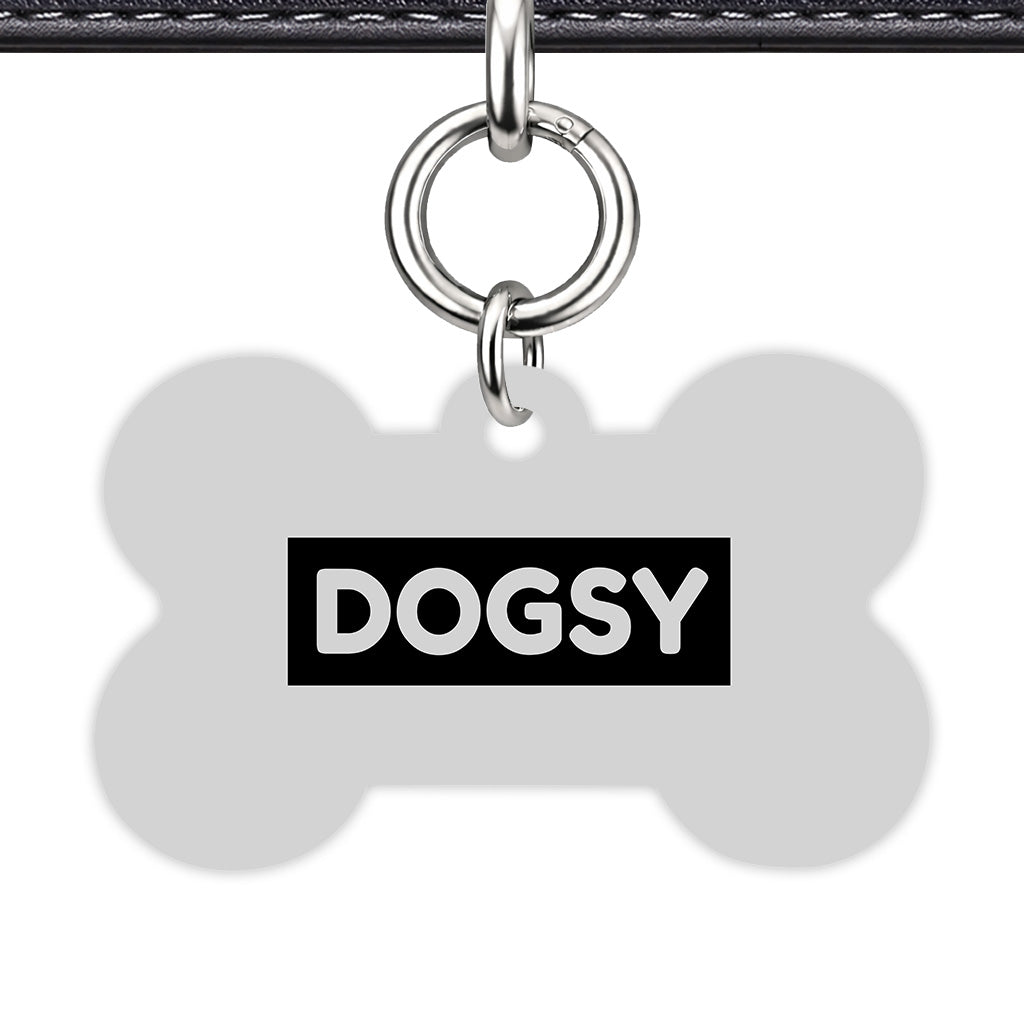 Light Grey & Black Bone Shape Silver Ring QR Smart Pet ID Tag