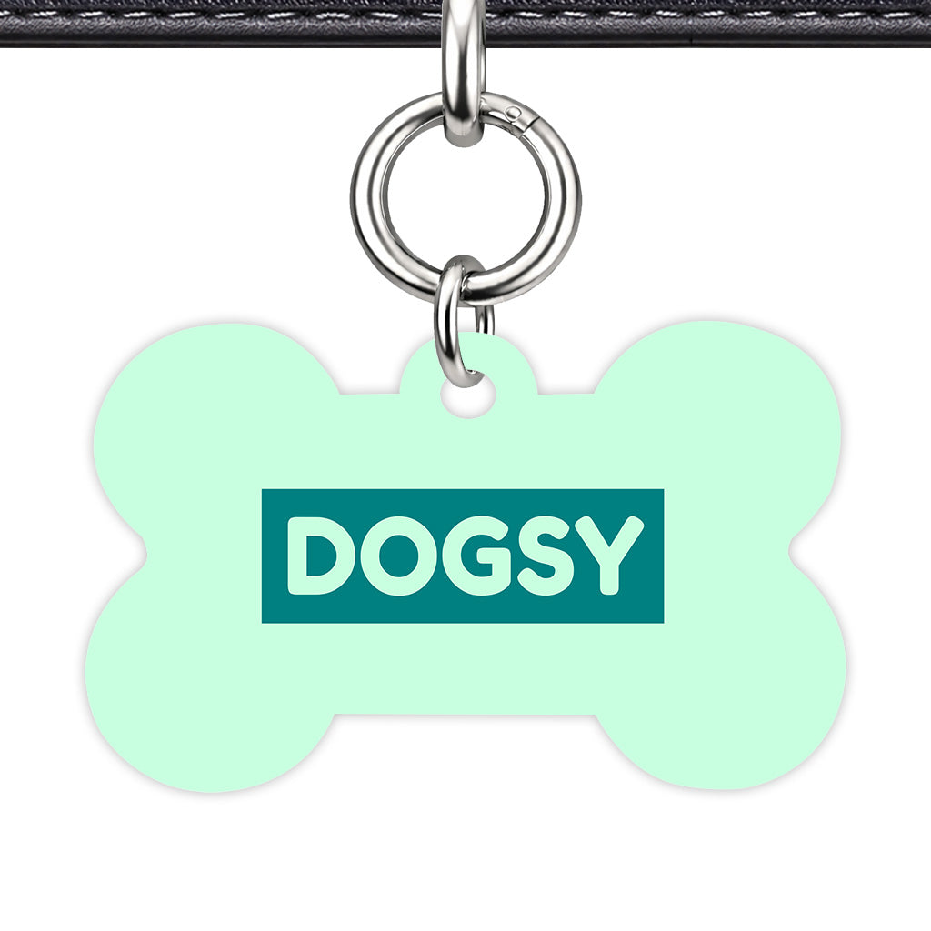 Light Mint & Teal Bone Shape Silver Ring QR Smart Pet ID Tag
