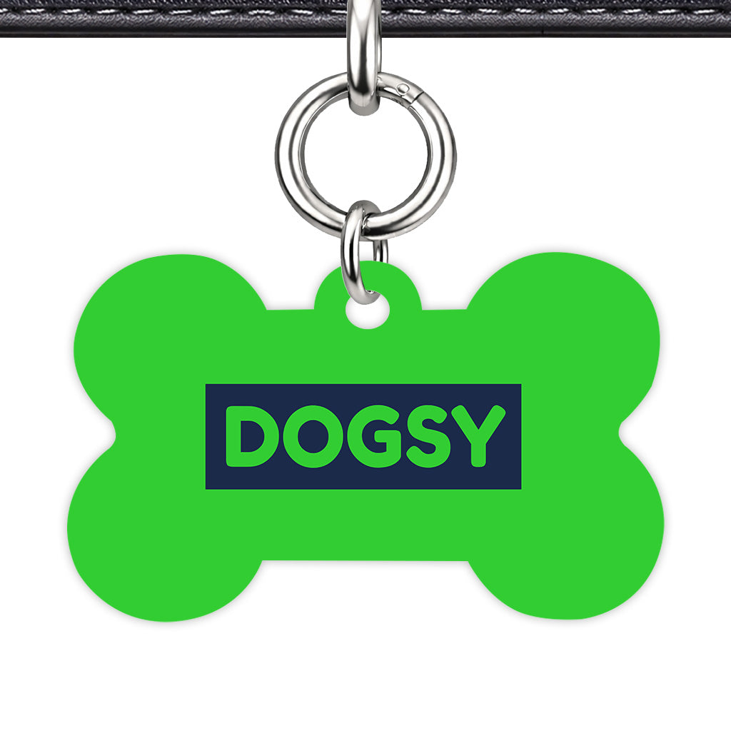 Lime & Navy Bone Shape Silver Ring QR Smart Pet ID Tag