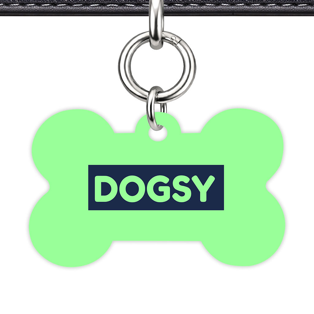 Mint & Navy Bone Shape Silver Ring Classic Pet ID Tag