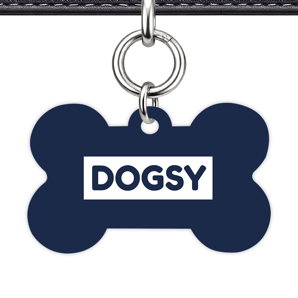 Navy & White Bone Shape Silver Ring Classic Pet ID Tag