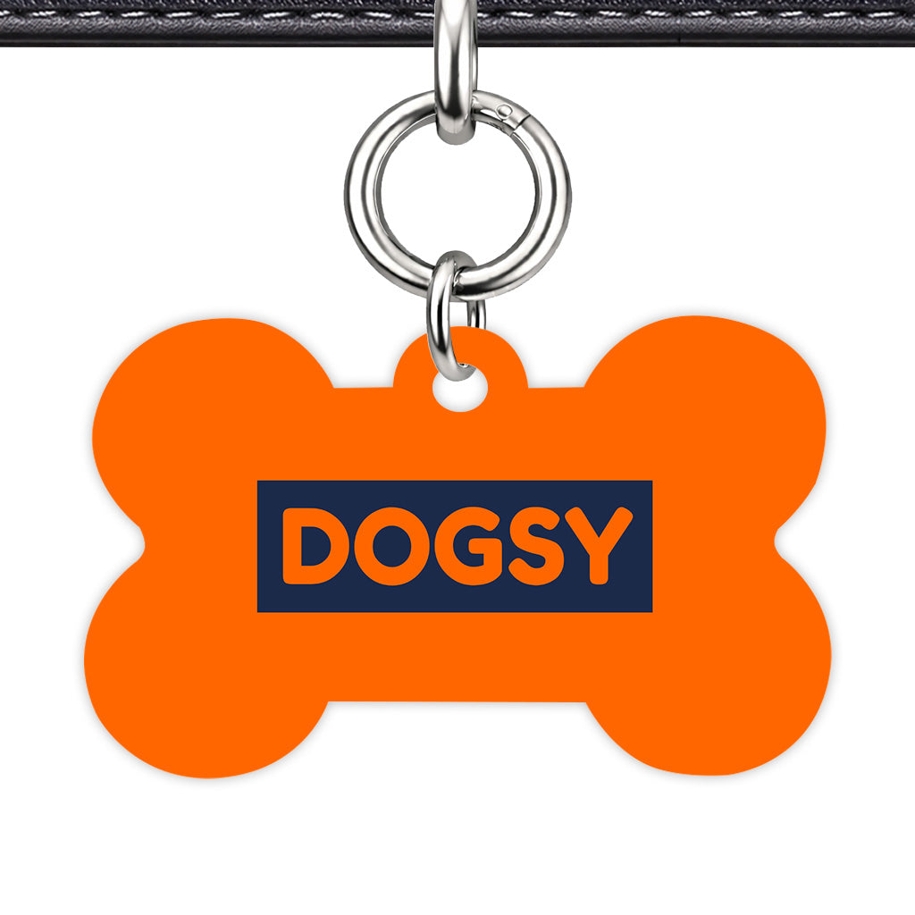 Orange & Navy Bone Shape Silver Ring Classic Pet ID Tag