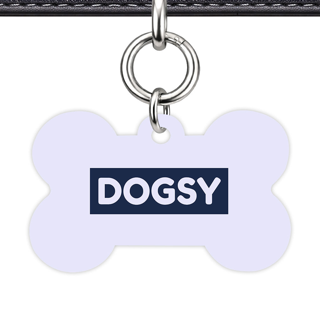 Pale Lavender & Navy Bone Shape Silver Ring QR Smart Pet ID Tag
