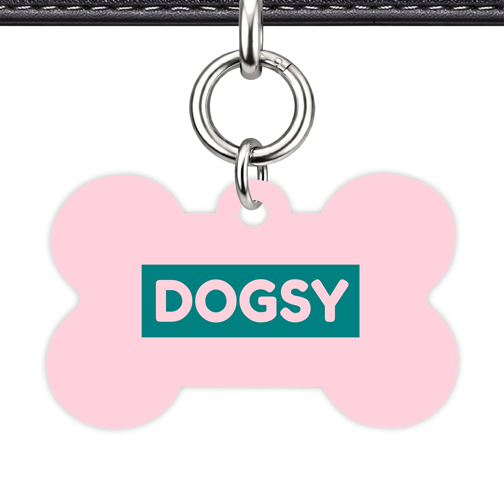 Pale Pink & Teal Bone Shape Silver Ring Classic Pet ID Tag