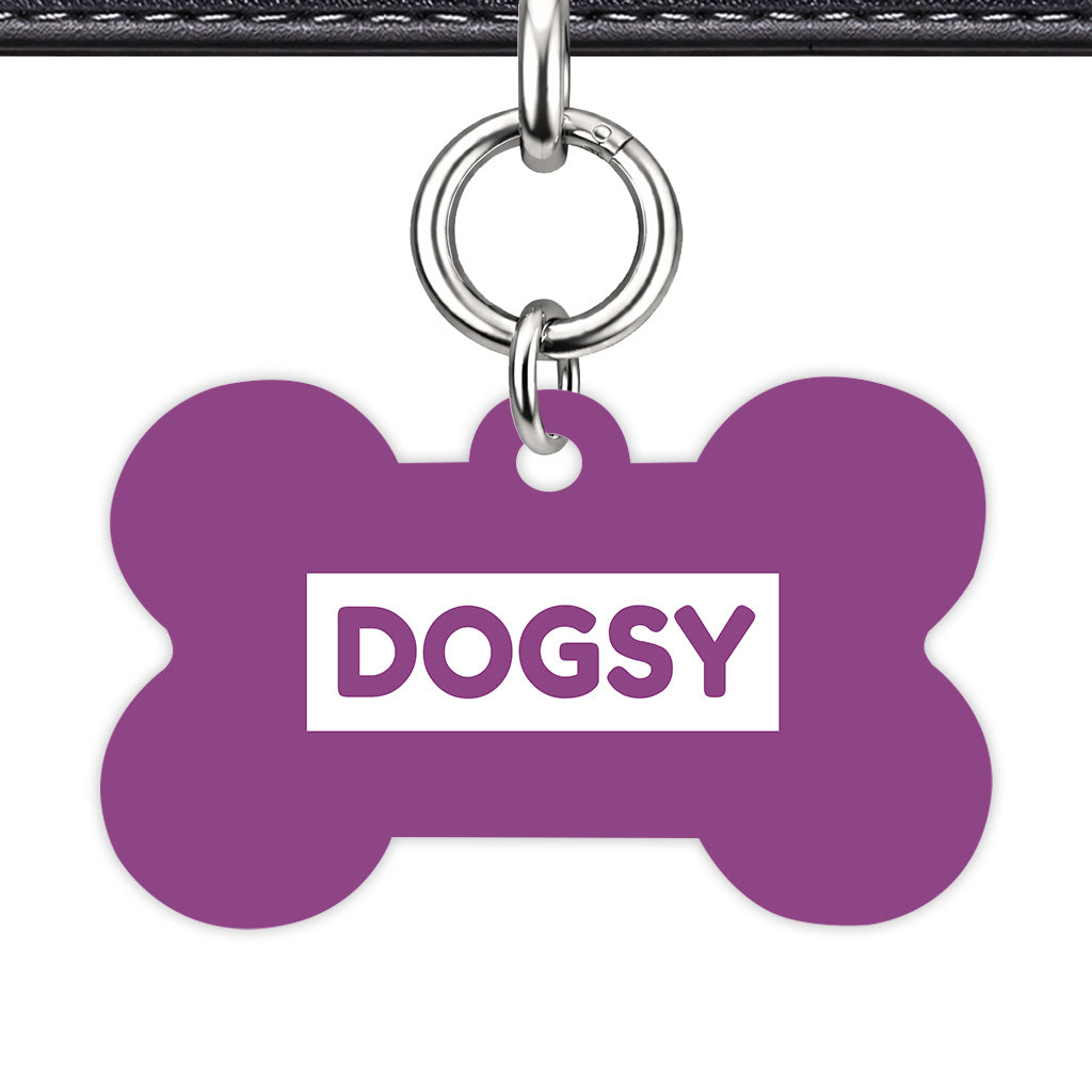 Plum & White Bone Shape Silver Ring Classic Pet ID Tag