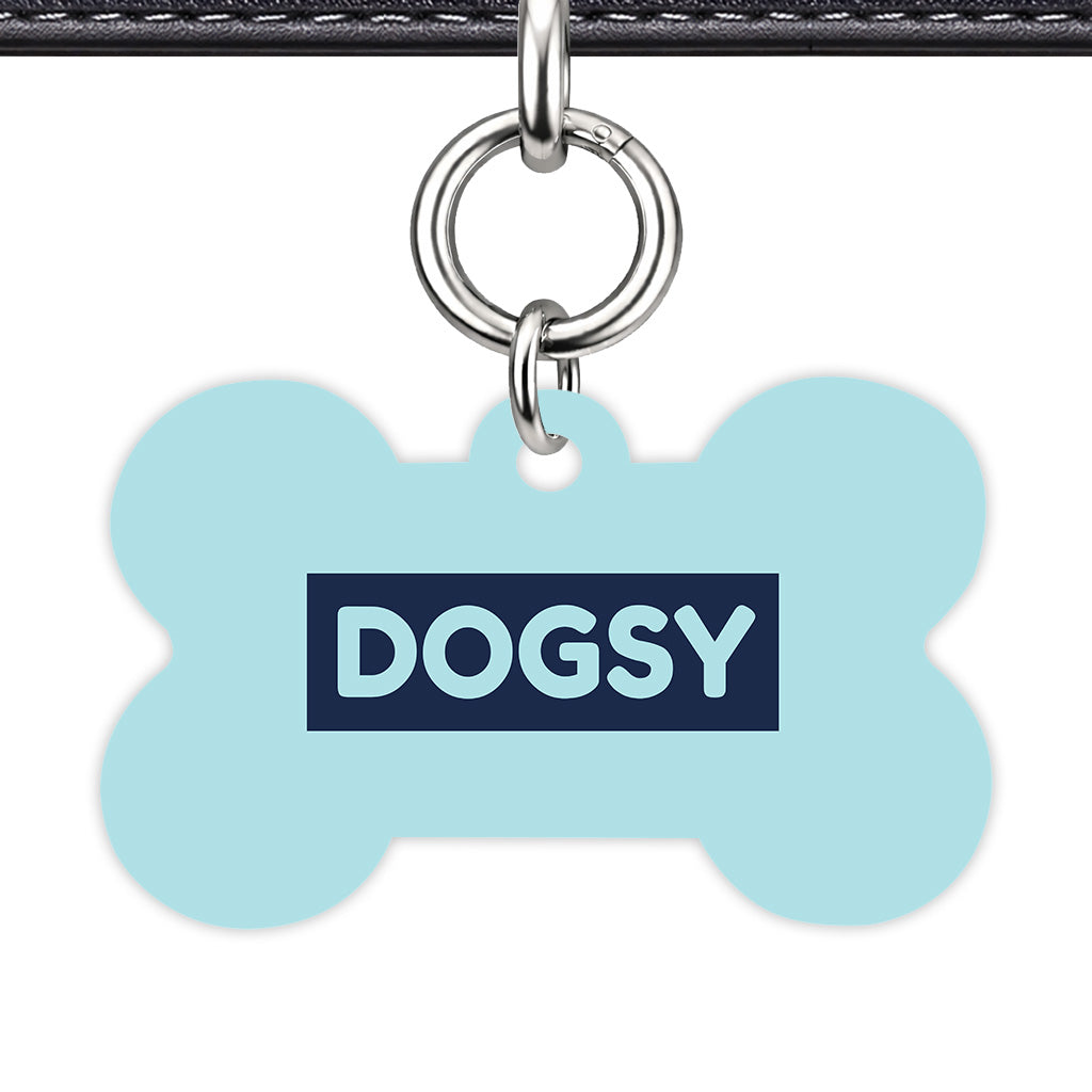 Powder Blue & Navy Bone Shape Silver Ring Classic Pet ID Tag