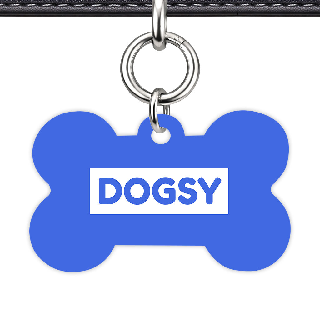Royal Blue & White Bone Shape Silver Ring QR Smart Pet ID Tag