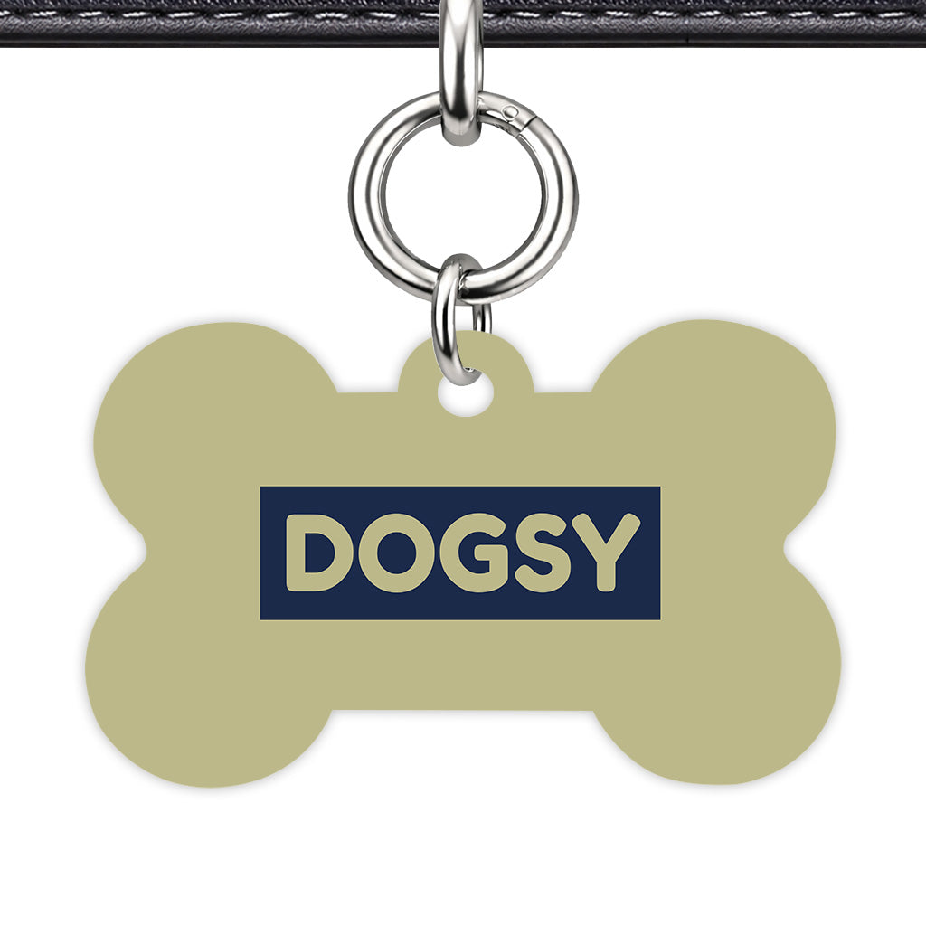 Sage & Navy Bone Shape Silver Ring QR Smart Pet ID Tag
