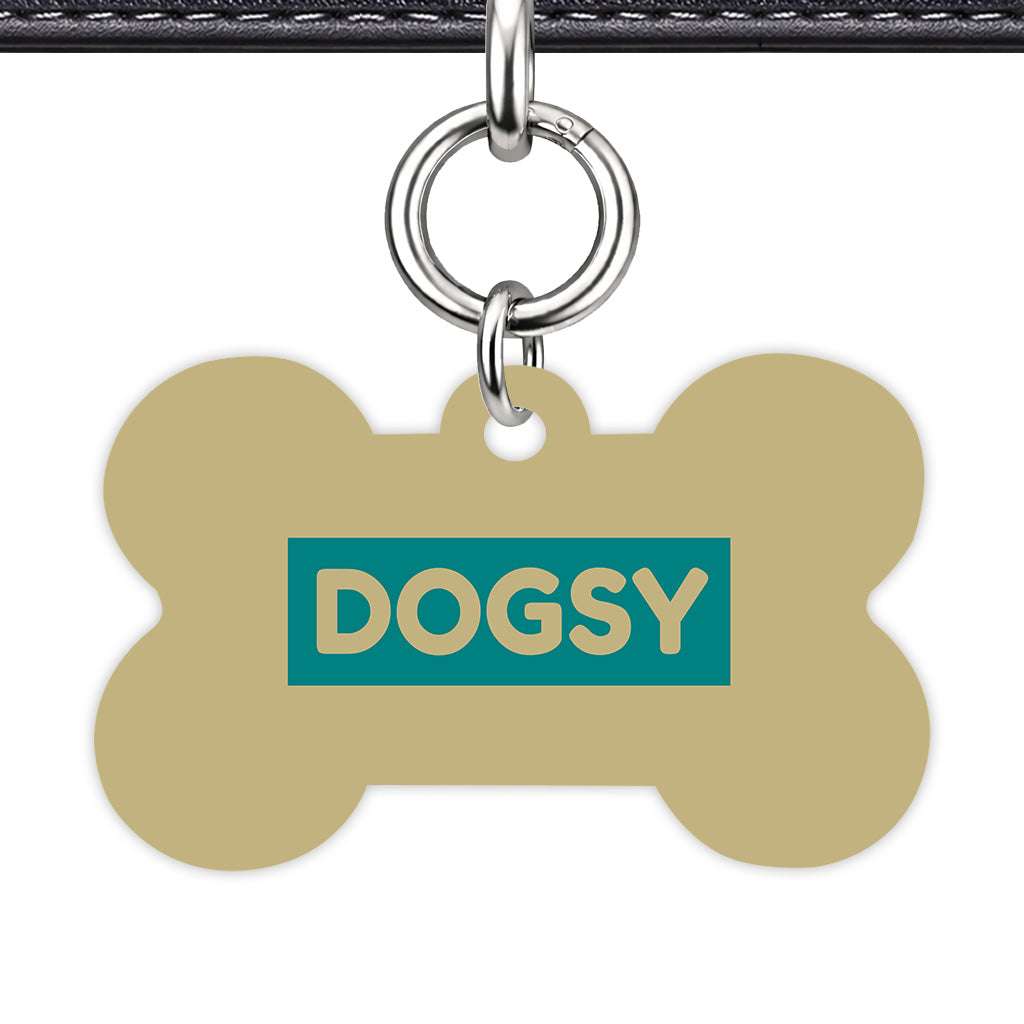 Sand & Teal Bone Shape Silver Ring Classic Pet ID Tag