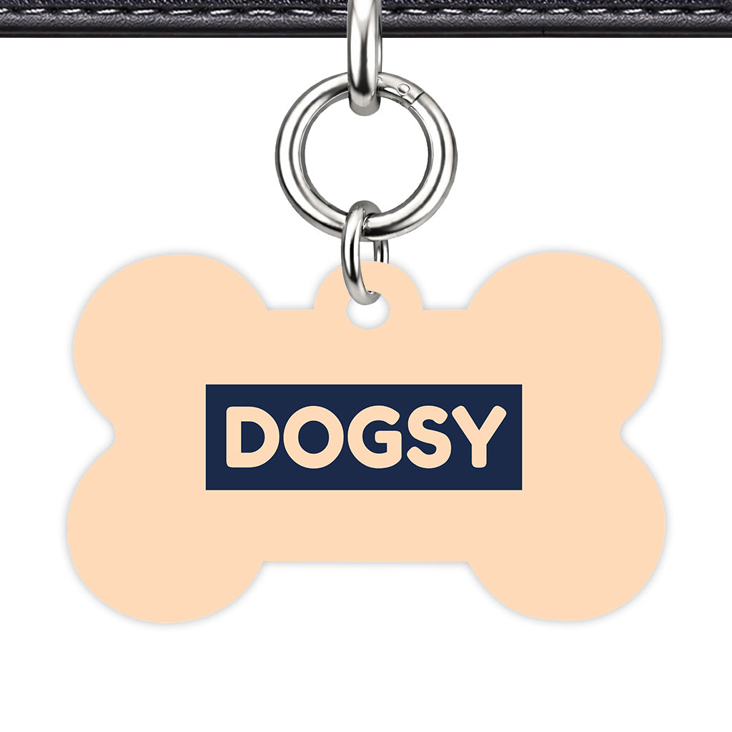 Soft Peach & Navy Bone Shape Silver Ring Classic Pet ID Tag