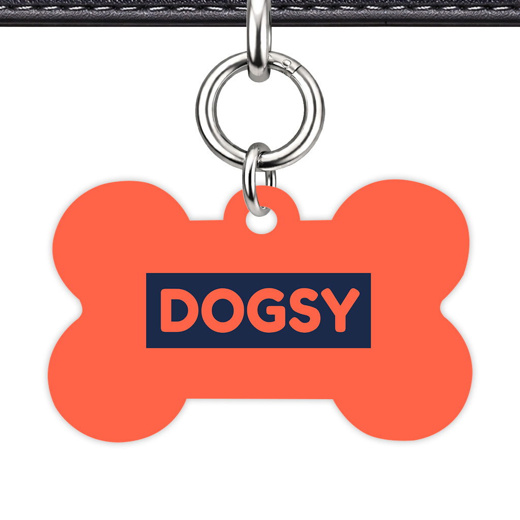 Tomato Red & Navy Bone Shape Silver Ring Classic Pet ID Tag