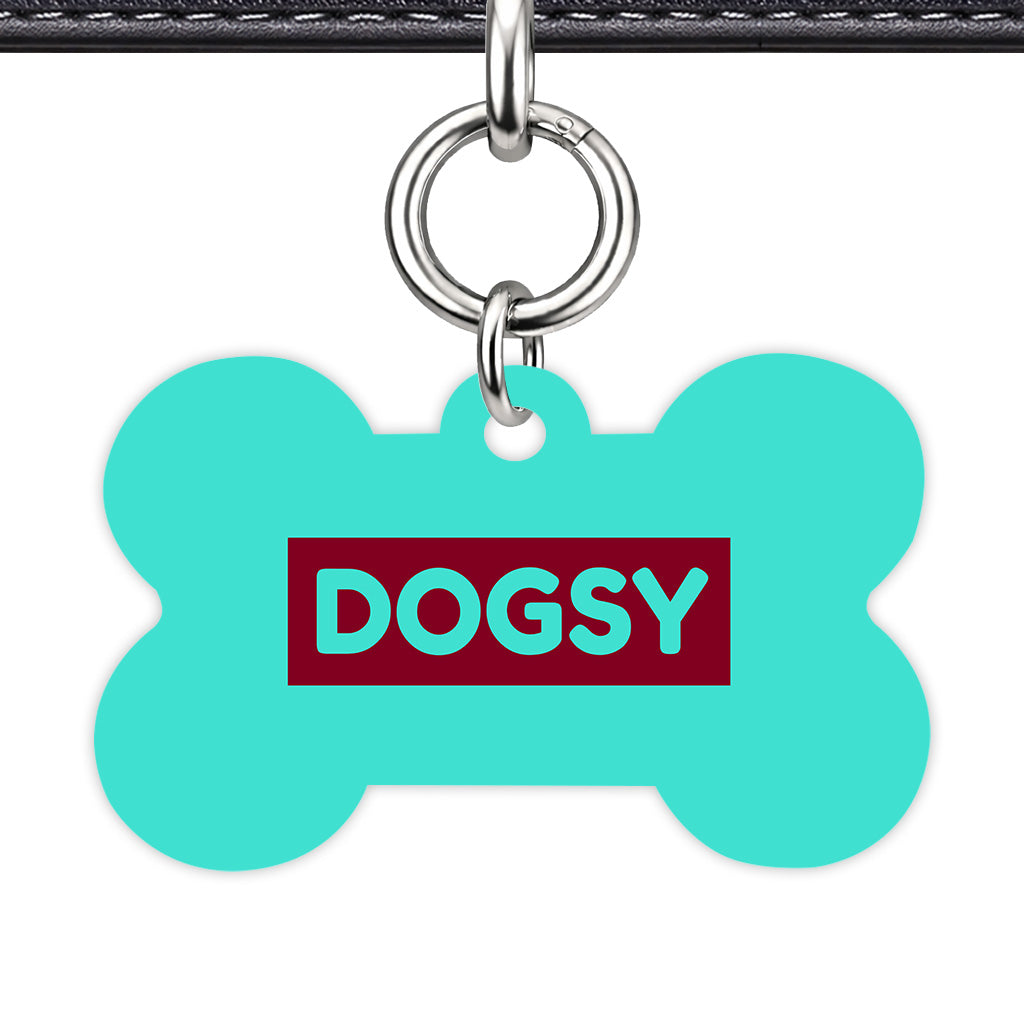 Turquoise & Burgundy Bone Shape Silver Ring QR Smart Pet ID Tag