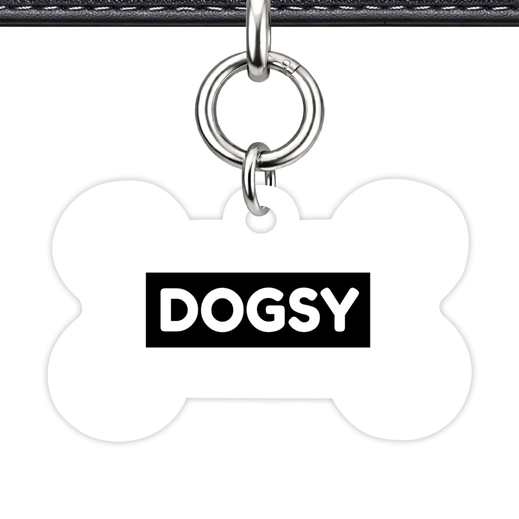 White & Black Bone Shape Silver Ring Classic Pet ID Tag