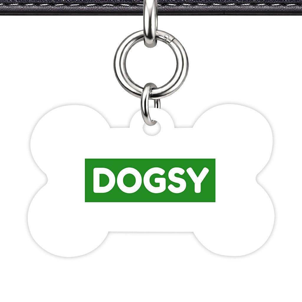 White & Forest Green Bone Shape Silver Ring Classic Pet ID Tag