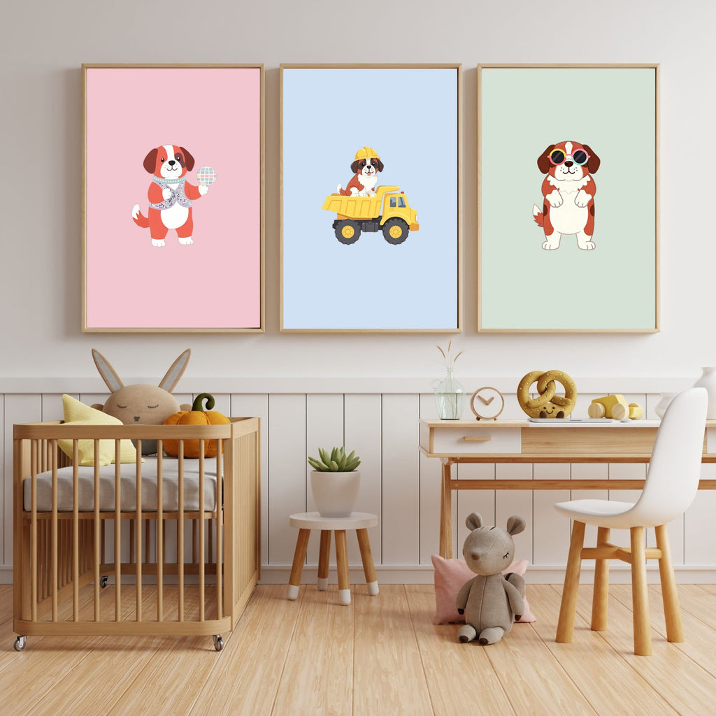 Saint Bernard Kids Nursery Wall Art Print Bundle — 22 Dog Costume Designs, 5 Colours, 6 Print Sizes | Digital Download