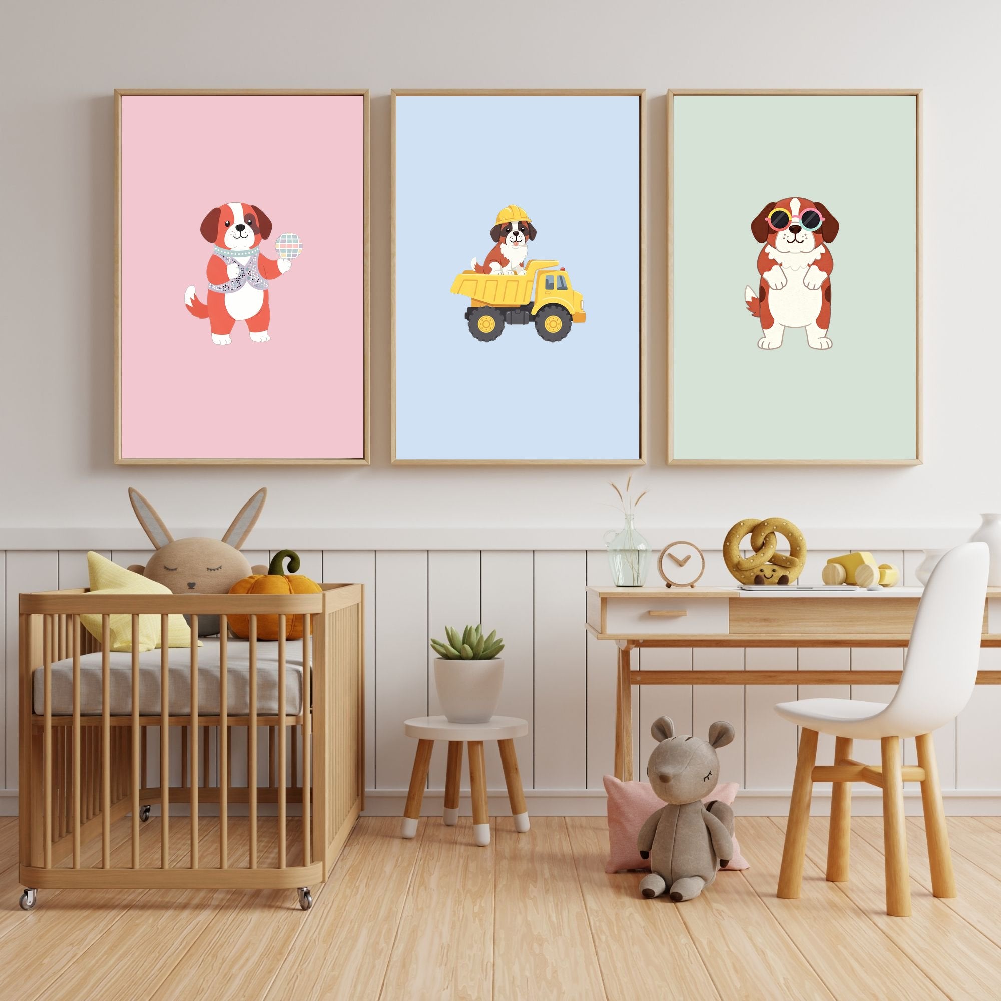 Saint Bernard Kids Nursery Wall Art Print Bundle — 22 Dog Costume Designs, 5 Colours, 6 Print Sizes | Digital Download