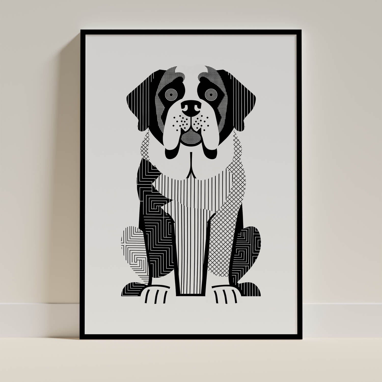 Saint Bernard Geometric Line Art - Black Frame Mockup