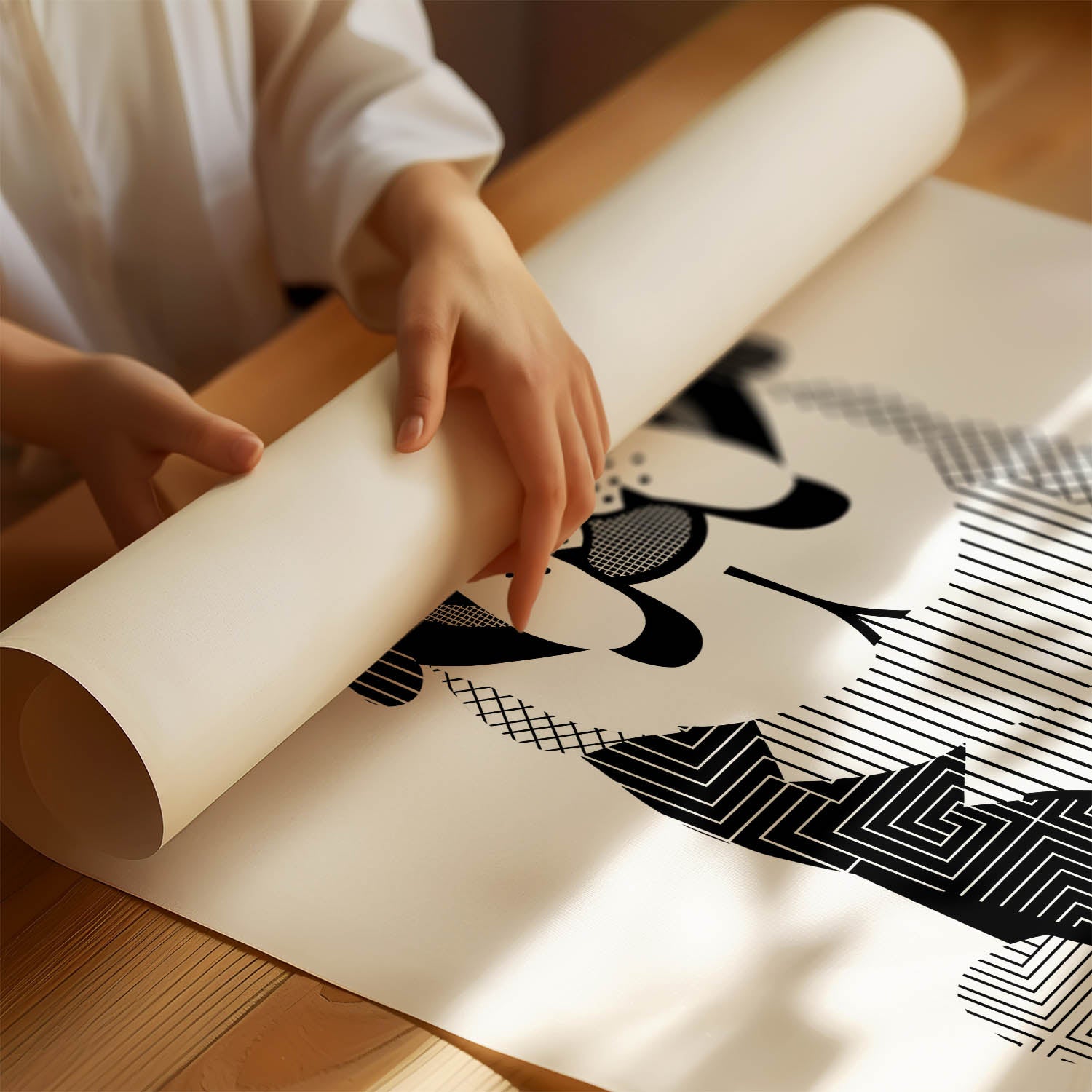 Saint Bernard Geometric Line Art Print - Framed Mockup